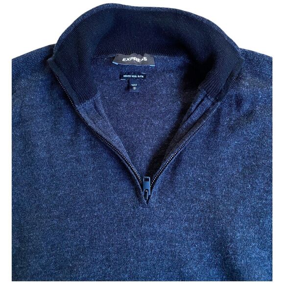 Express Merino Wool Blend Quarter Zip Sweater Size Medium M Dark Gray Mockneck - Picture 4 of 7
